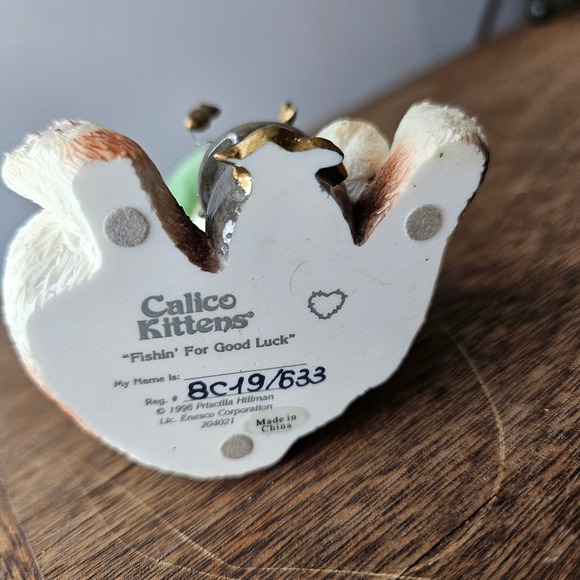 Enesco Calico Kitten Fishin For Good Luck 1996 Priscilla Hillman Figurine 204021 - Picture 5 of 6